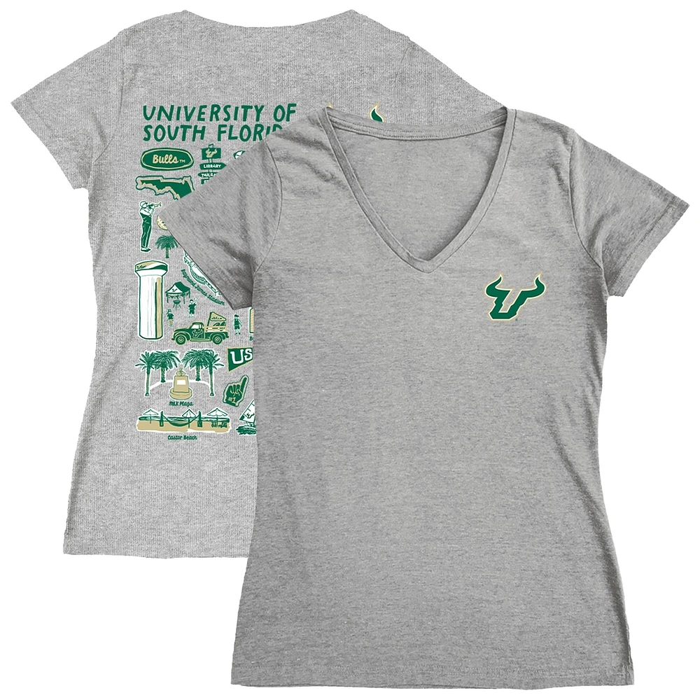 Women's Vive La Fete Gray South Florida Bulls Impressions Artwork V-Neck T-Shirt