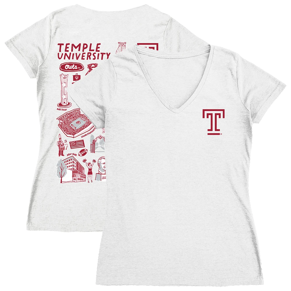 Women's Vive La Fete Temple Owls Impressions Artwork V-Neck T-Shirt