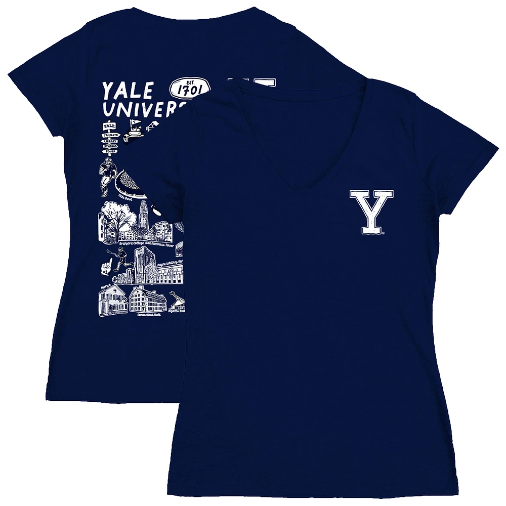 Women's Vive La Fete Navy Yale Bulldogs Impressions Artwork V-Neck T-Shirt