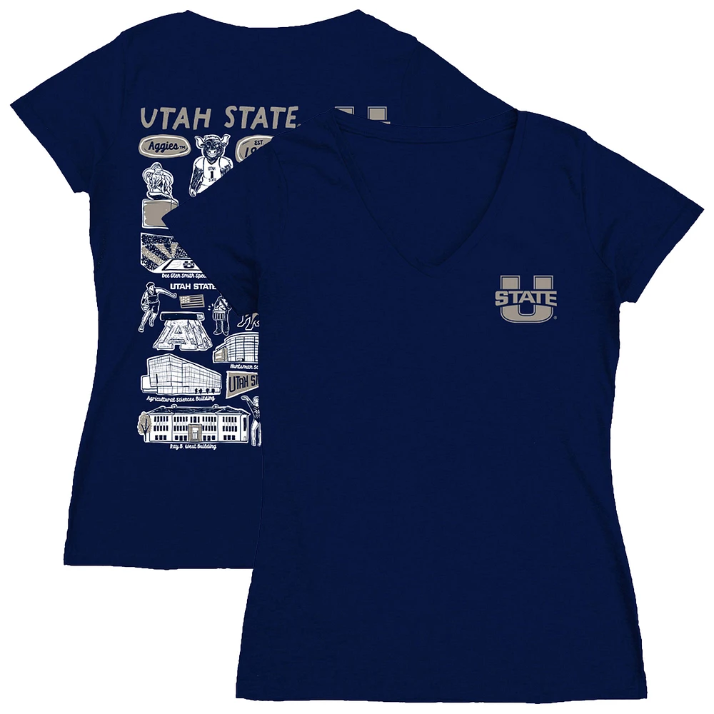 Women's Vive La Fete Navy Utah State Aggies Impressions Artwork V-Neck T-Shirt