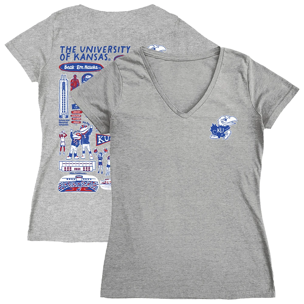 Women's Vive La Fete Gray Kansas Jayhawks Impressions Artwork V-Neck T-Shirt
