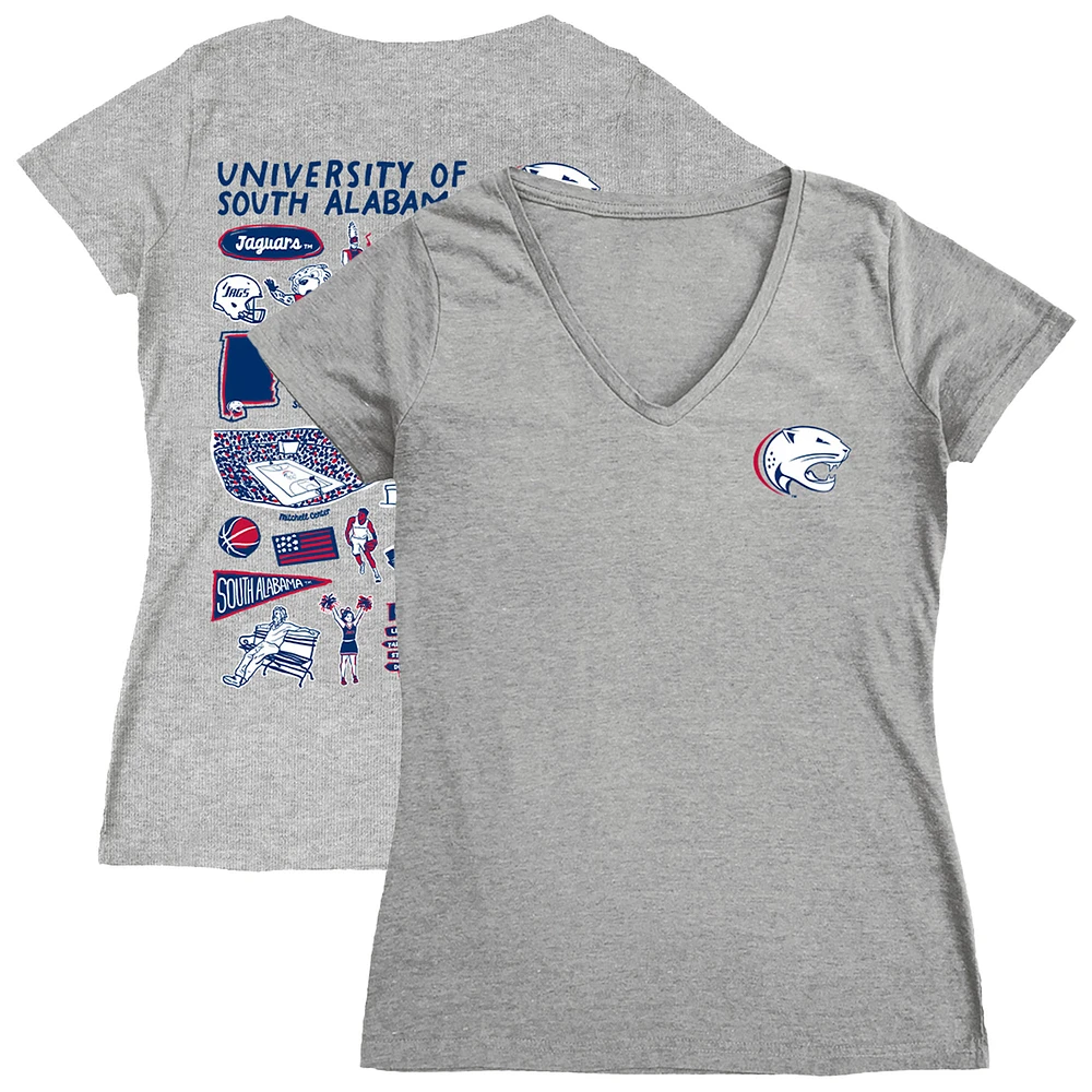 Women's Vive La Fete Gray South Alabama Jaguars Impressions Artwork V-Neck T-Shirt