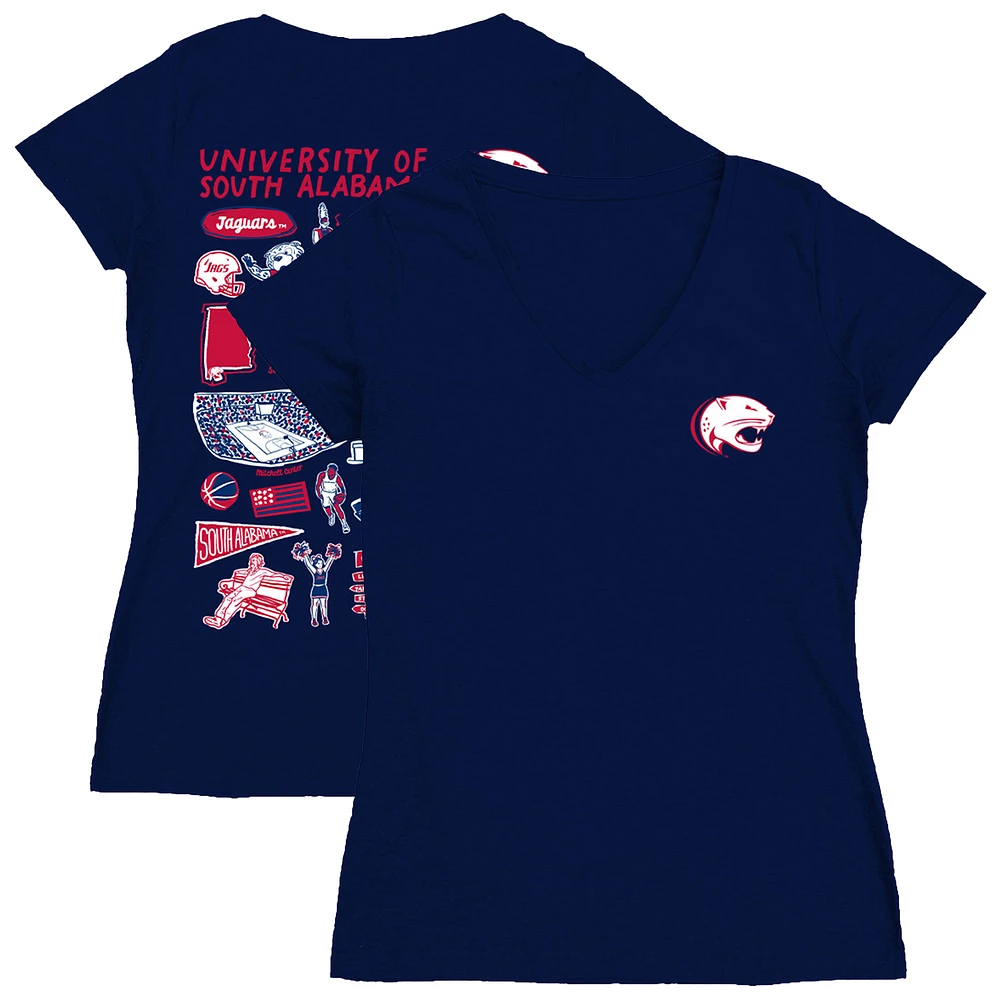 Women's Vive La Fete Navy South Alabama Jaguars Impressions Artwork V-Neck T-Shirt