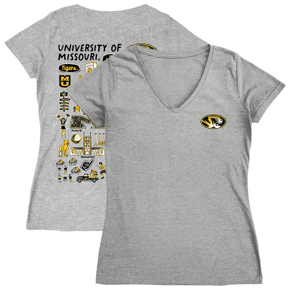 Women's Vive La Fete Gray Missouri Tigers Impressions Artwork V-Neck T-Shirt