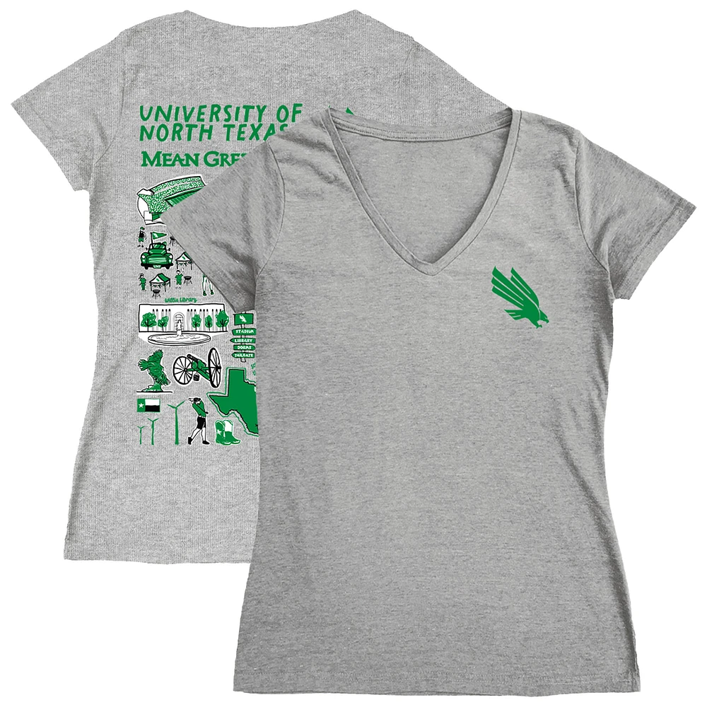 Women's Vive La Fete Gray North Texas Mean Green Impressions Artwork V-Neck T-Shirt