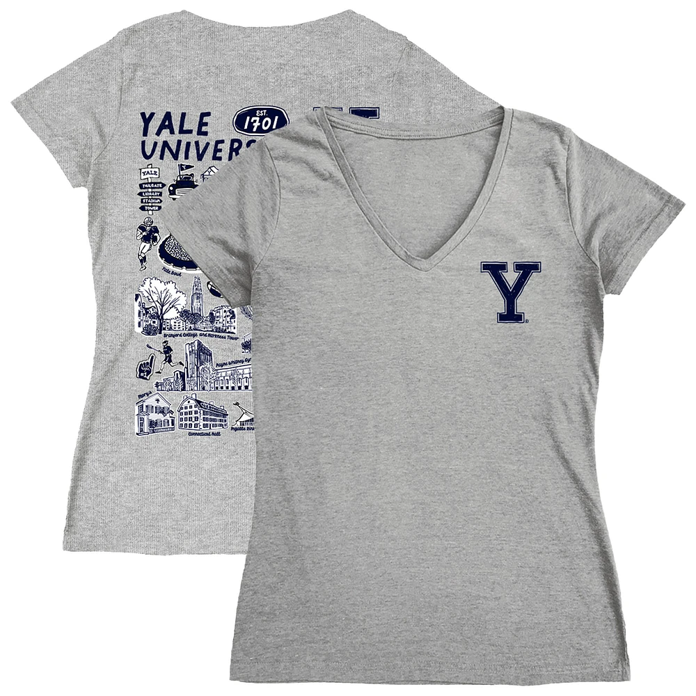 Women's Vive La Fete Gray Yale Bulldogs Impressions Artwork V-Neck T-Shirt
