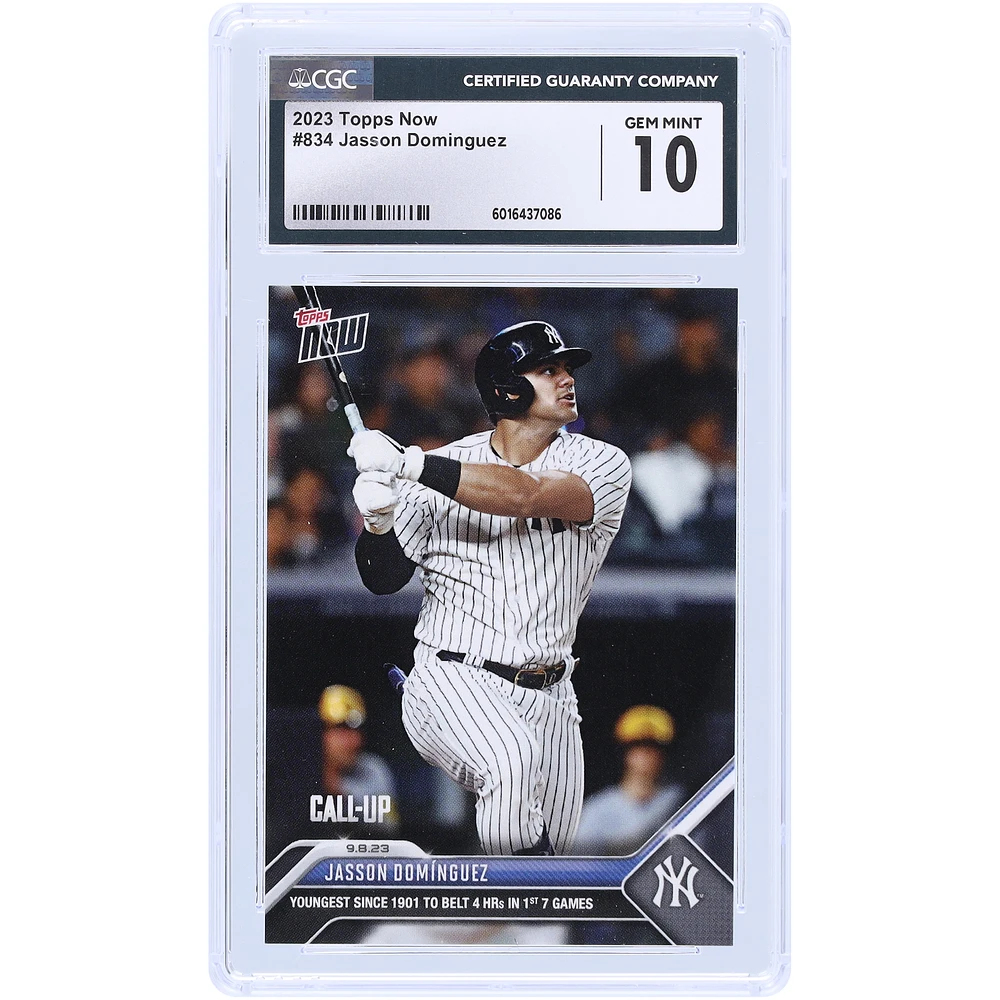 Jasson Dominguez New York Yankees 2023 Topps Now Youngest Since 1901 To Belt 4HRs In 1st 7 Games #834 CGC Authenticated 10 Rookie Card