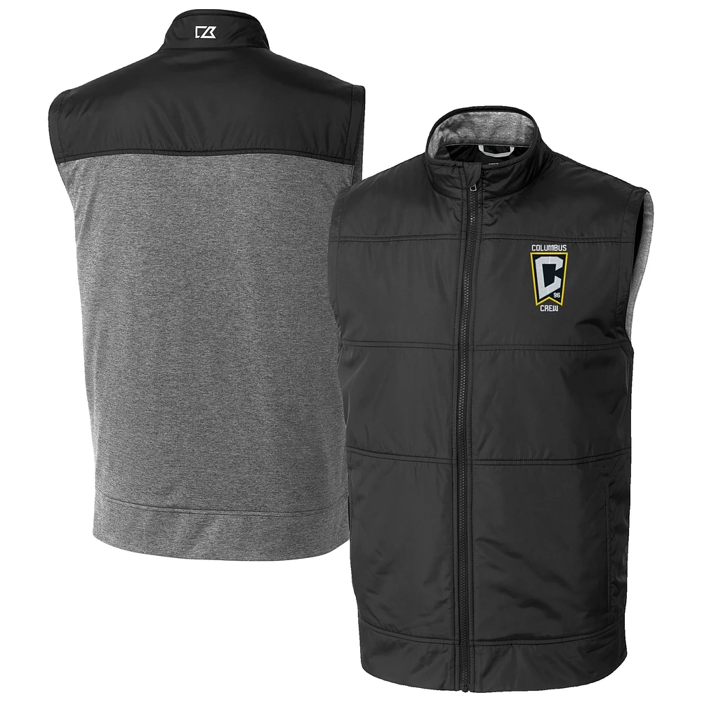 Men's Cutter & Buck Black Columbus Crew Stealth Hybrid Quilted Windbreaker Full-Zip Vest