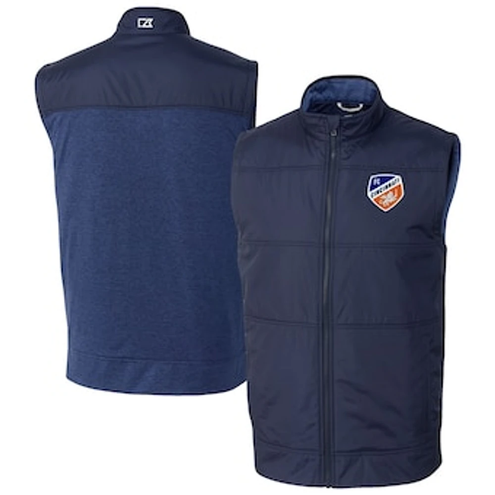 Men's Cutter & Buck Navy FC Cincinnati Stealth Hybrid Quilted Windbreaker Full-Zip Vest