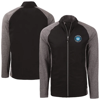 Men's Cutter & Buck Heather Black Charlotte FC Big Tall Adapt Eco Knit Hybrid Recycled Full-Zip Jacket