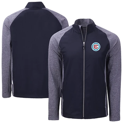 Men's Cutter & Buck Heather Navy Chicago Fire Adapt Eco Knit Hybrid Recycled Full-Zip Jacket