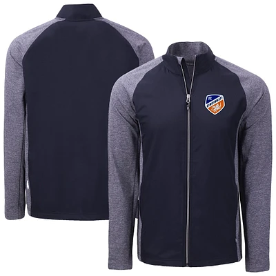 Men's Cutter & Buck Heather Navy FC Cincinnati Adapt Eco Knit Hybrid Recycled Full-Zip Jacket