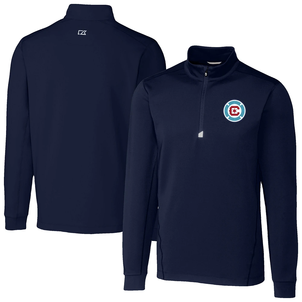 Men's Cutter & Buck Navy Chicago Fire Traverse Stretch Eco Quarter-Zip Pullover Top