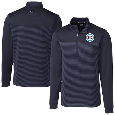 Men's Cutter & Buck Navy Chicago Fire Big Tall Traverse Stretch Eco Stripe Quarter-Zip Pullover