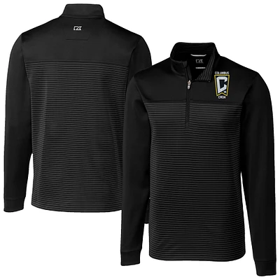 Men's Cutter & Buck Black Columbus Crew Big Tall Traverse Stretch Eco Stripe Quarter-Zip Pullover