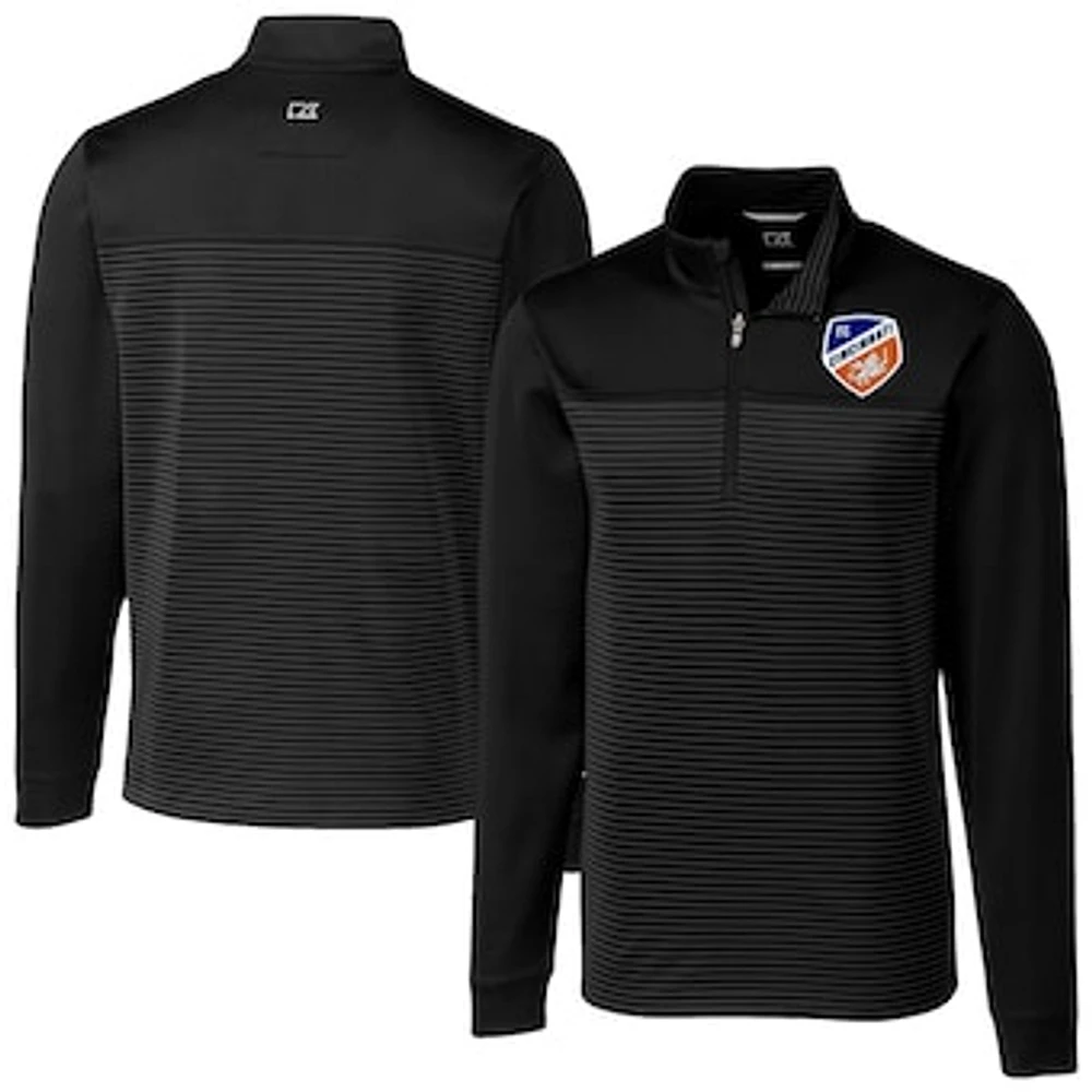 Men's Cutter & Buck Black FC Cincinnati Big Tall Traverse Stretch Eco Stripe Quarter-Zip Pullover