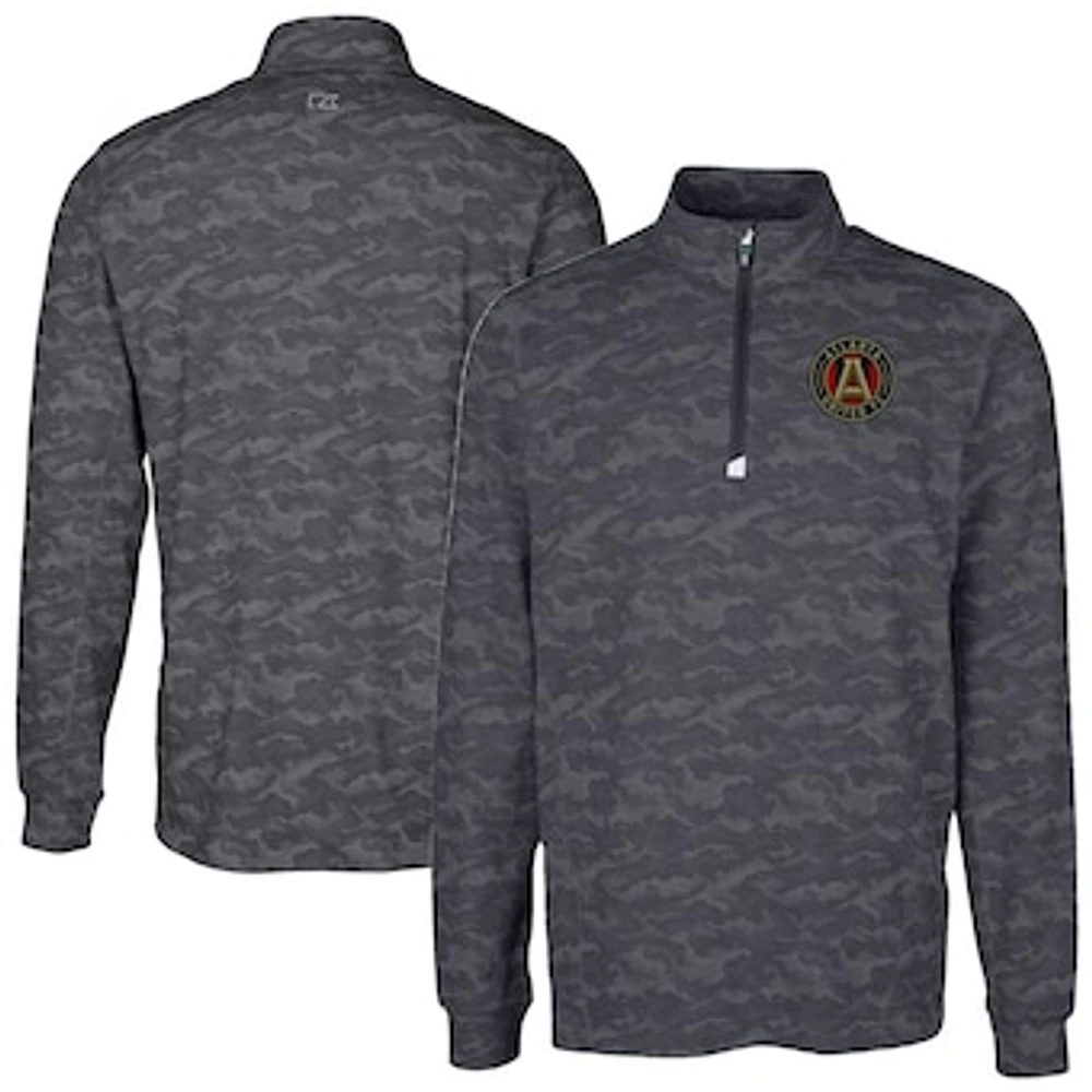 Men's Cutter & Buck Black Atlanta United FC Big Tall Traverse Stretch Eco Camo Print Quarter-Zip Pullover Top