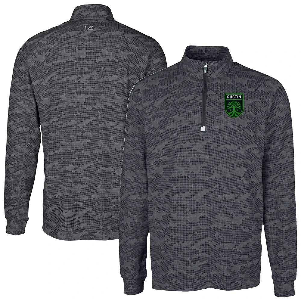 Men's Cutter & Buck Black Austin FC Big Tall Traverse Stretch Eco Camo Print Quarter-Zip Pullover Top
