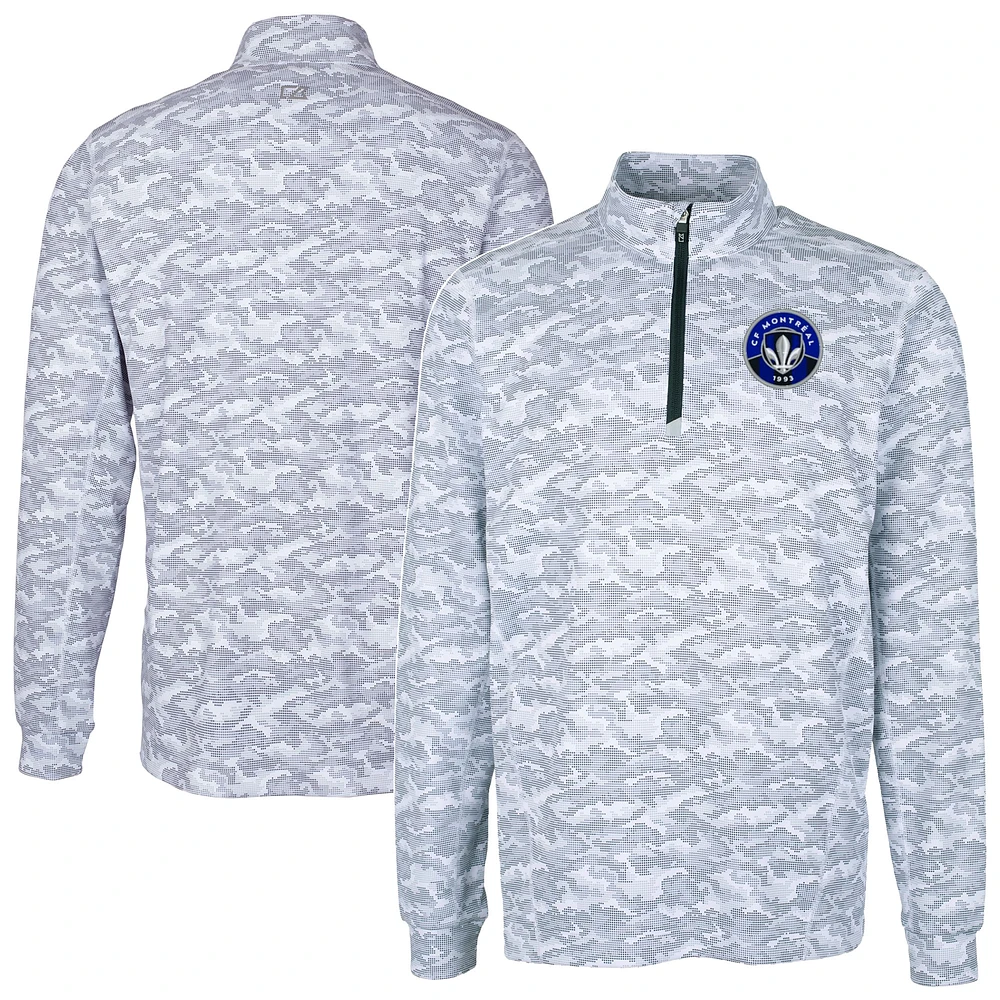 Men's Cutter & Buck Charcoal CF Montreal Big Tall Traverse Stretch Eco Camo Print Quarter-Zip Pullover Top