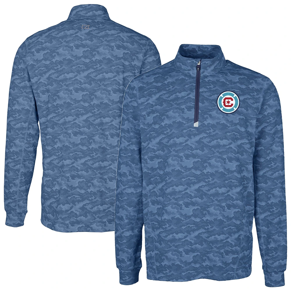 Men's Cutter & Buck Navy Chicago Fire Big Tall Traverse Stretch Eco Camo Print Quarter-Zip Pullover Top