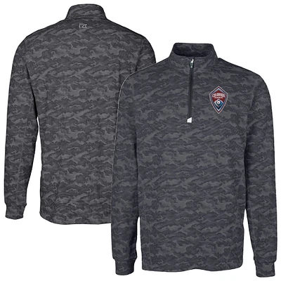 Men's Cutter & Buck Black Colorado Rapids Big Tall Traverse Stretch Eco Camo Print Quarter-Zip Pullover Top