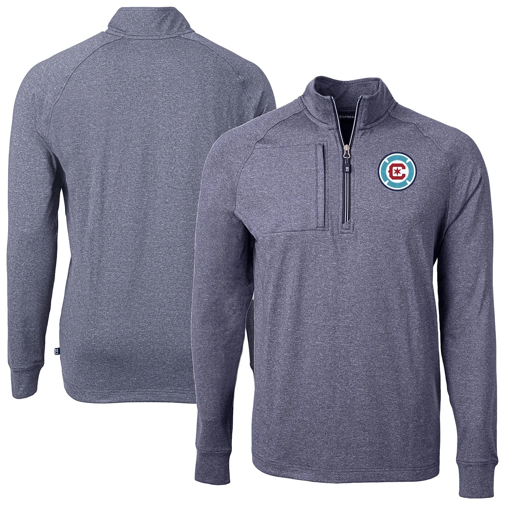 Men's Cutter & Buck Heather Navy Chicago Fire Big Tall Adapt Eco Knit Quarter-Zip Top