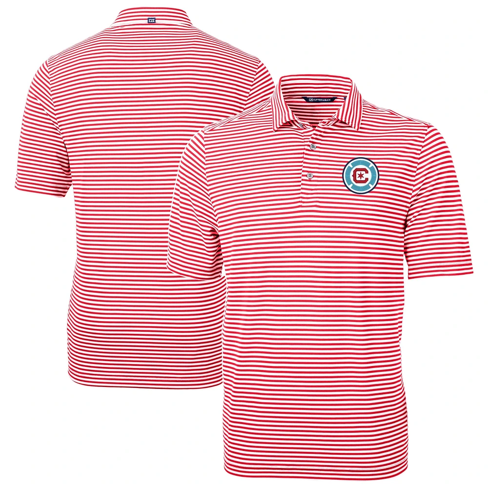 Men's Cutter & Buck Chicago Fire Big Tall Virtue Eco Pique Stripe Recycled Polo