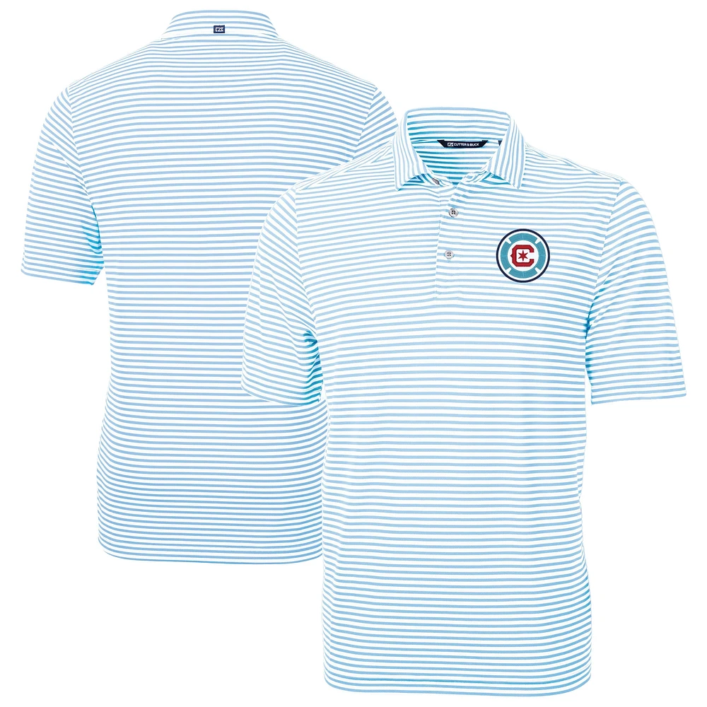 Men's Cutter & Buck Powder Blue Chicago Fire Big Tall Virtue Eco Pique Stripe Recycled Polo