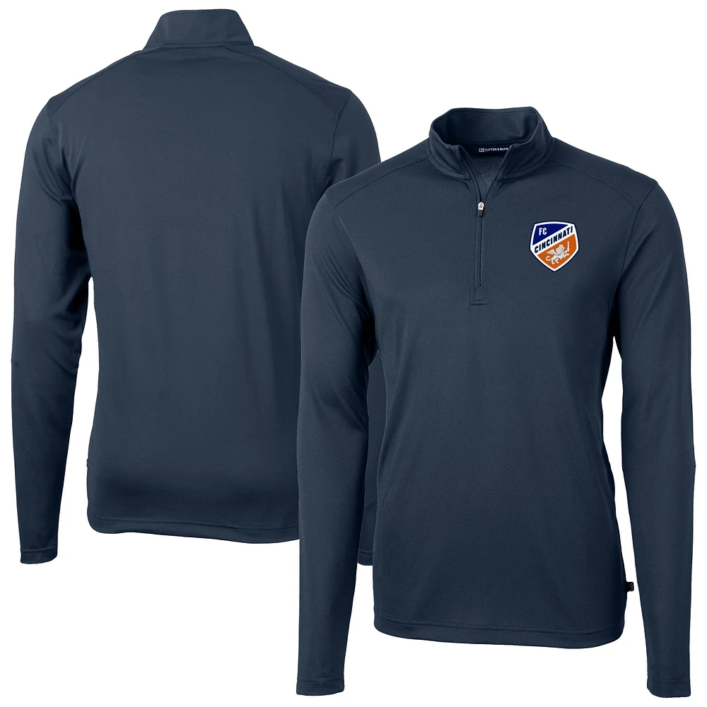 Men's Cutter & Buck Navy FC Cincinnati Big Tall Virtue Eco Pique Recycled Quarter-Zip Pullover Top