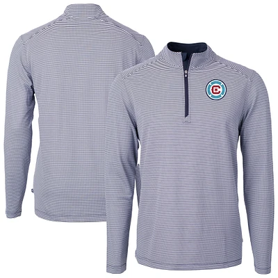 Men's Cutter & Buck Navy Chicago Fire Big Tall Virtue Eco Pique Micro Stripe Recycled Quarter-Zip