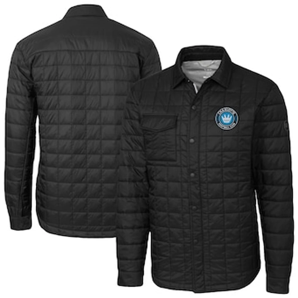 Men's Cutter & Buck Black Charlotte FC Big Tall Rainier PrimaLoft Eco Insulated Full-Snap Quilted Shirt Jacket