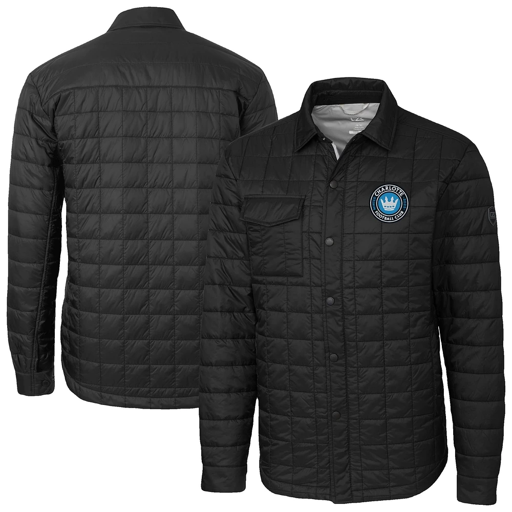 Men's Cutter & Buck Black Charlotte FC Big Tall Rainier PrimaLoft Eco Insulated Full-Snap Quilted Shirt Jacket