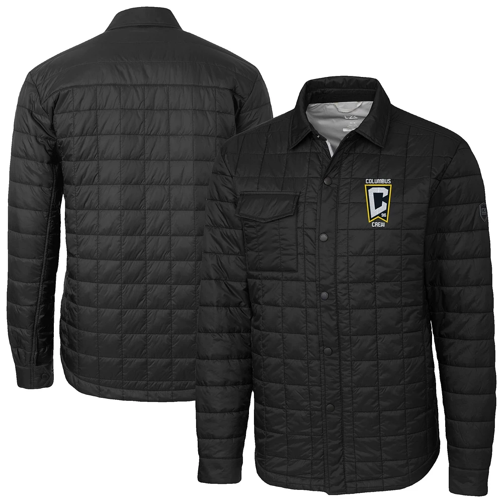 Men's Cutter & Buck Black Columbus Crew Big Tall Rainier PrimaLoft Eco Insulated Full-Snap Quilted Shirt Jacket