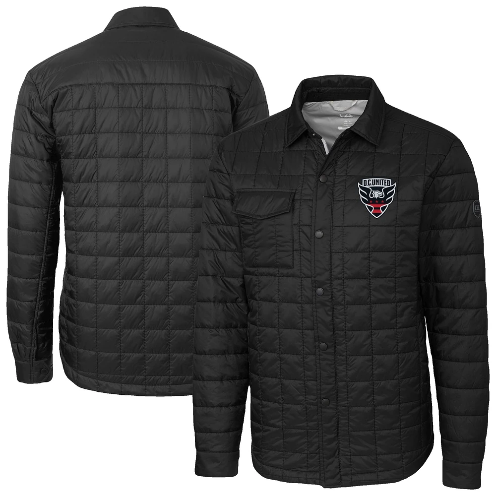 Men's Cutter & Buck Black D.C. United Big Tall Rainier PrimaLoft Eco Insulated Full-Snap Quilted Shirt Jacket