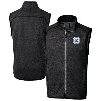 Men's Cutter & Buck Heather Charcoal Chicago Fire Big Tall Mainsail Sweater-Knit Full-Zip Vest