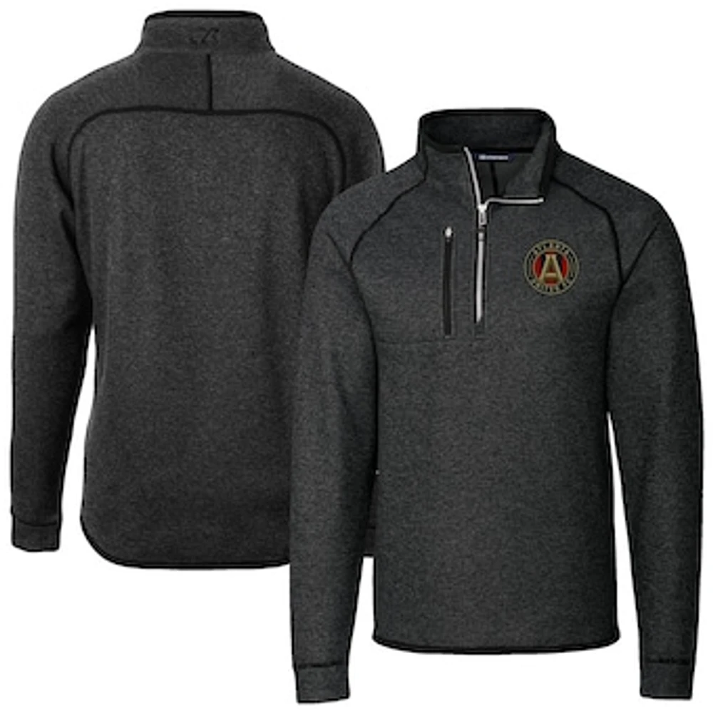 Men's Cutter & Buck Heather Charcoal Atlanta United FC Big Tall Mainsail Sweater-Knit Half-Zip Pullover Top