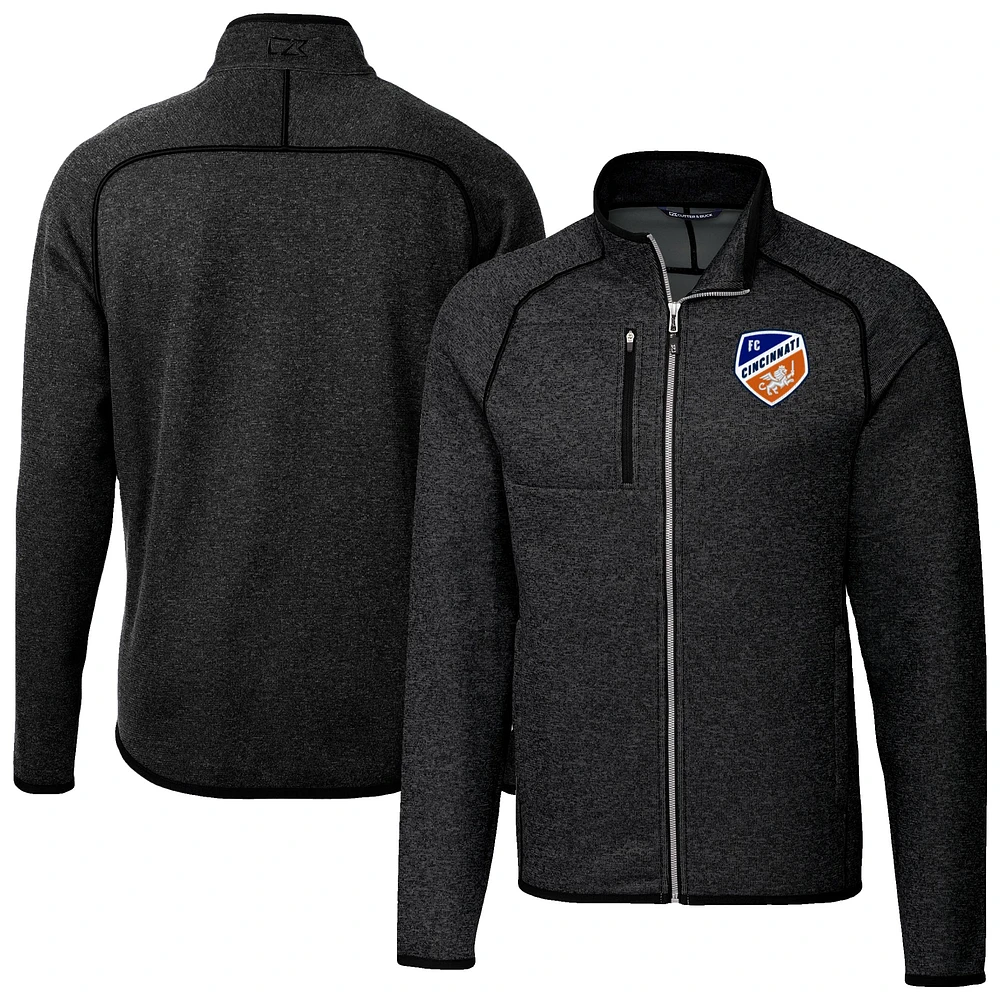 Men's Cutter & Buck Heather Charcoal FC Cincinnati Big Tall Mainsail Sweater-Knit Full-Zip Jacket