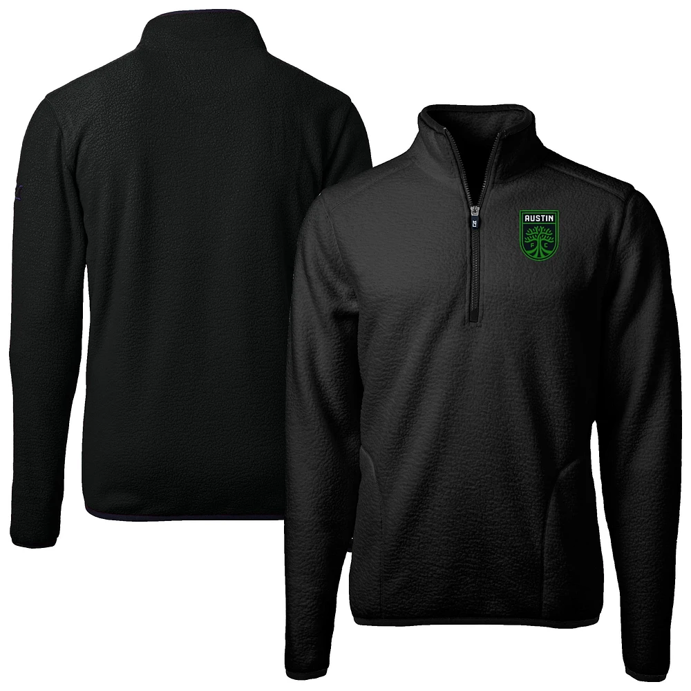 Men's Cutter & Buck Black Austin FC Big Tall Cascade Eco Sherpa Fleece Quarter-Zip Pullover Jacket