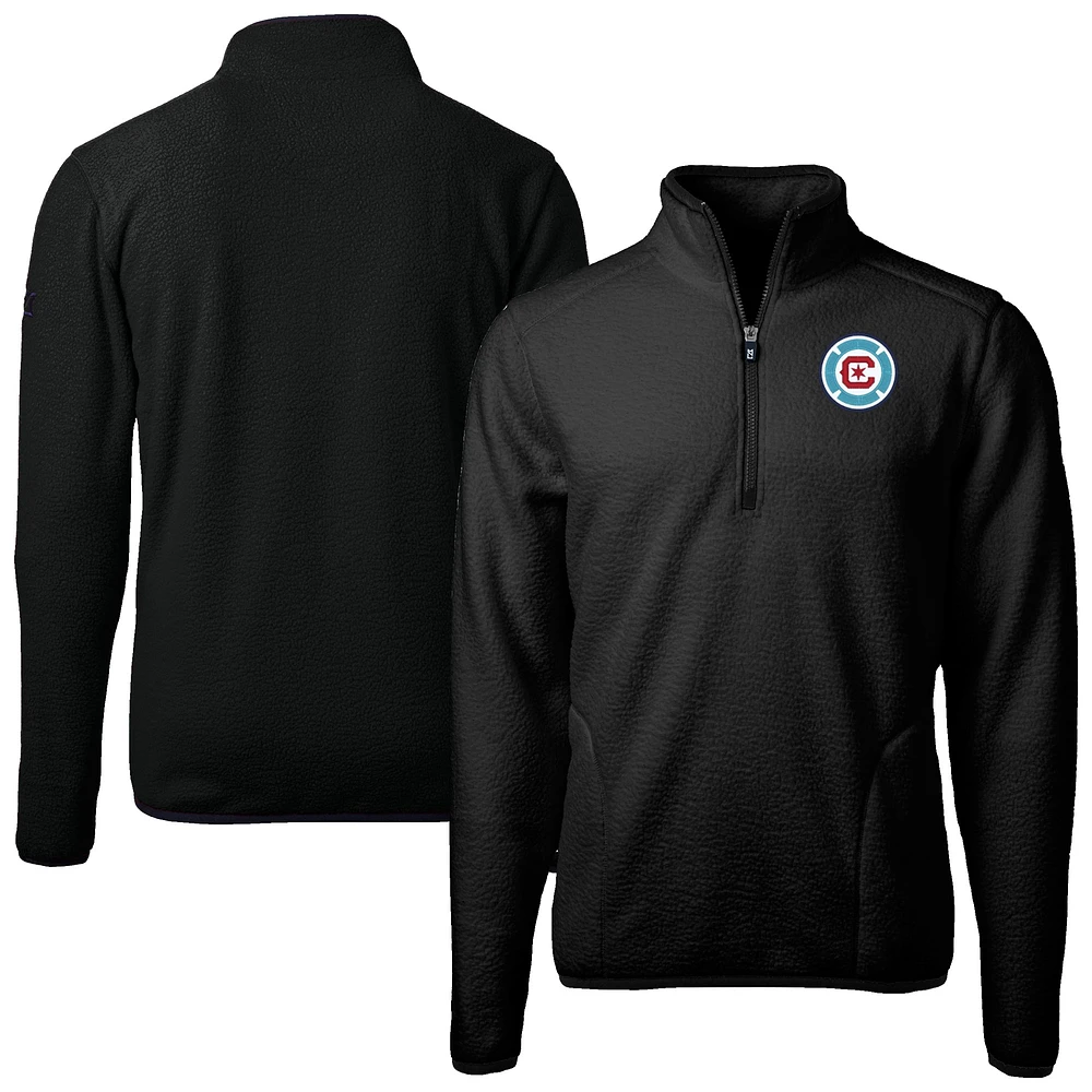 Men's Cutter & Buck Black Chicago Fire Big Tall Cascade Eco Sherpa Fleece Quarter-Zip Pullover Jacket