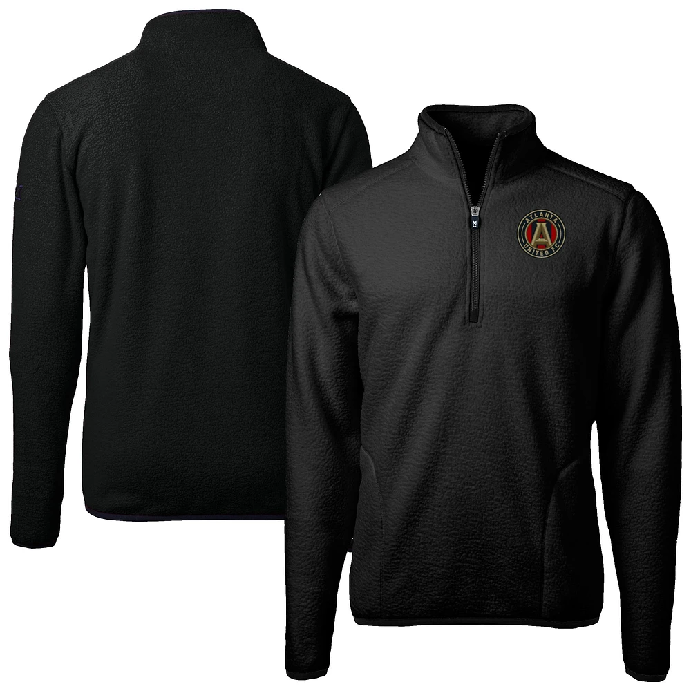 Men's Cutter & Buck Black Atlanta United FC Big Tall Cascade Eco Sherpa Fleece Quarter-Zip Pullover Jacket