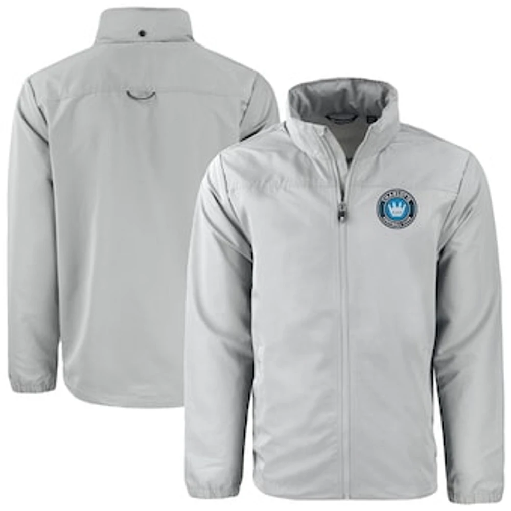 Men's Cutter & Buck Charlotte FC Big Tall Charter Eco Knit Recycled Full-Zip Hoodie Jacket