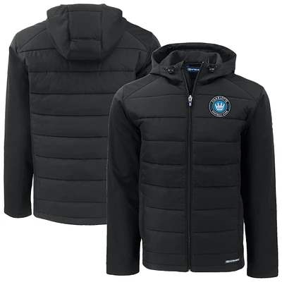 Men's Cutter & Buck Charlotte FC Big Tall Evoke Hybrid Eco Softshell Recycled Full-Zip Hoodie Jacket