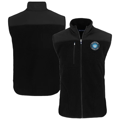Men's Cutter & Buck Black Charlotte FC Big Tall Cascade Eco Sherpa Fleece Full-Zip Vest