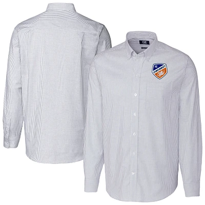 Men's Cutter & Buck Light Blue FC Cincinnati Big Tall Stretch Oxford Stripe Tri-Blend Long Sleeve Dress Shirt