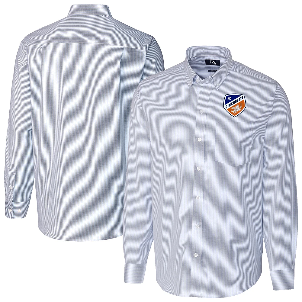 Men's Cutter & Buck Blue FC Cincinnati Big Tall Stretch Oxford Stripe Tri-Blend Long Sleeve Dress Shirt