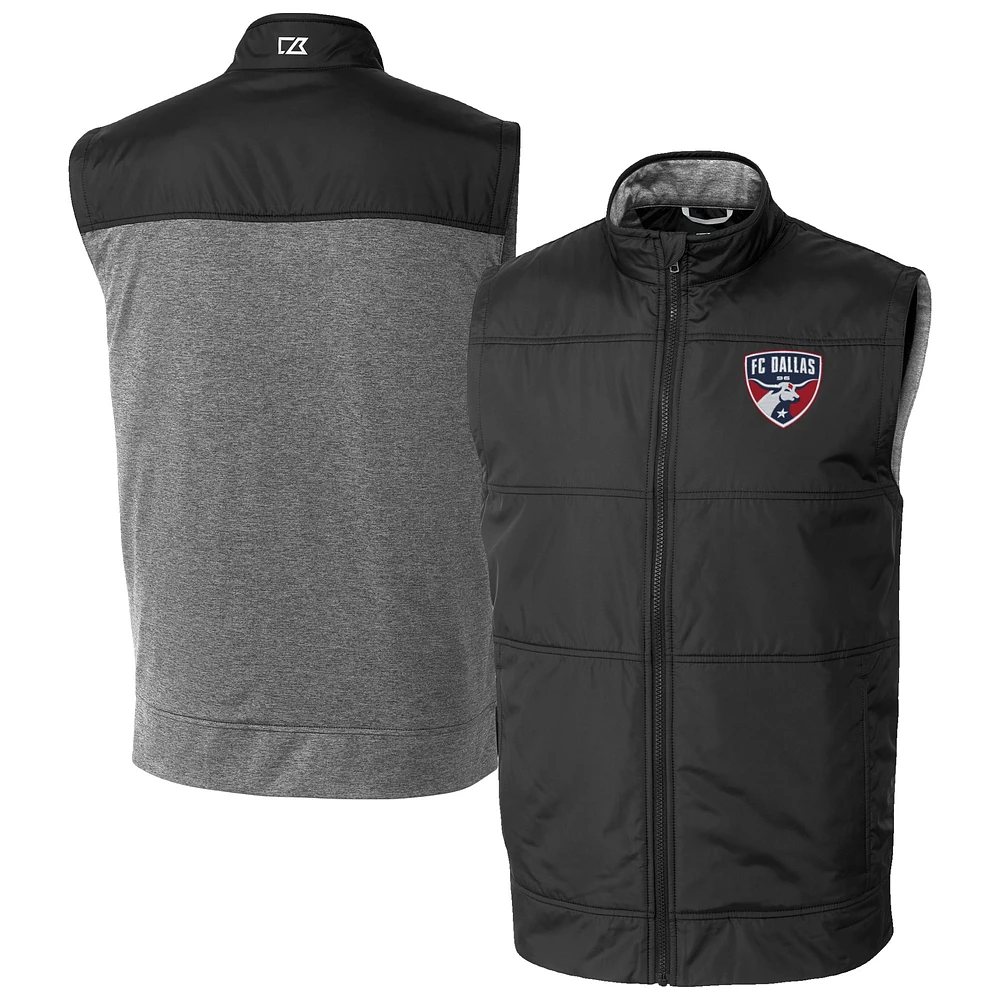 Men's Cutter & Buck Black FC Dallas Big Tall Stealth Hybrid Quilted Windbreaker Full-Zip Vest