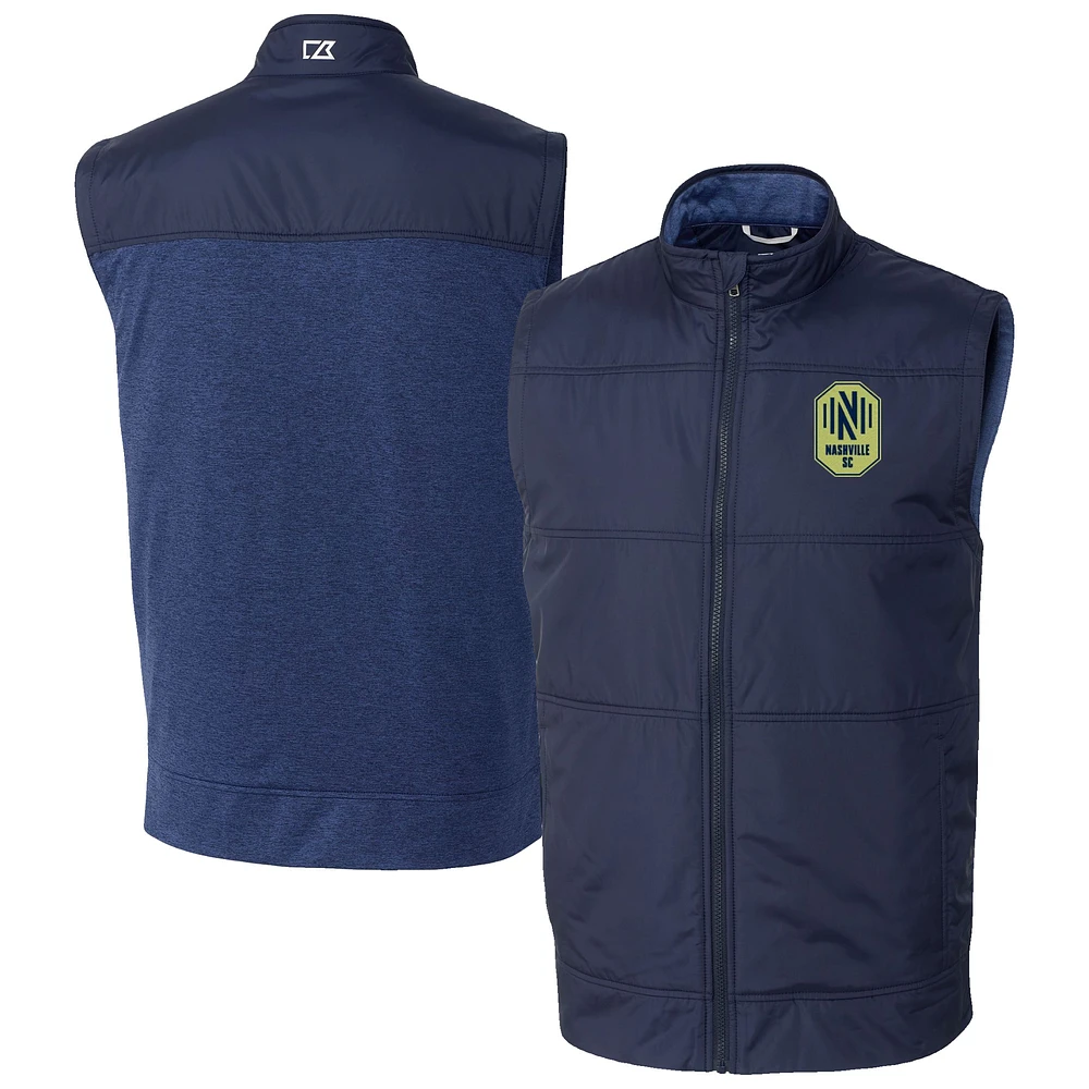 Men's Cutter & Buck Navy Nashville SC Stealth Hybrid Quilted Windbreaker Full-Zip Vest