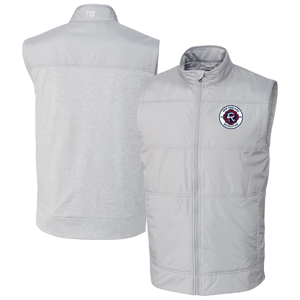 Men's Cutter & Buck Gray New England Revolution Stealth Hybrid Quilted Windbreaker Full-Zip Vest