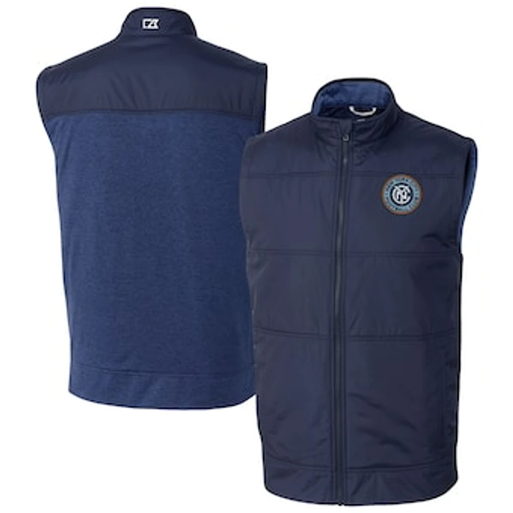 Men's Cutter & Buck Navy New York City FC Big Tall Stealth Hybrid Quilted Windbreaker Full-Zip Vest