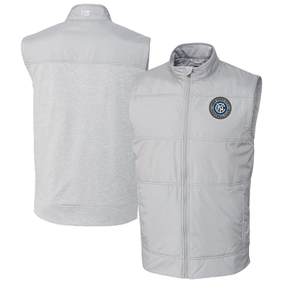 Men's Cutter & Buck Gray New York City FC Big Tall Stealth Hybrid Quilted Windbreaker Full-Zip Vest